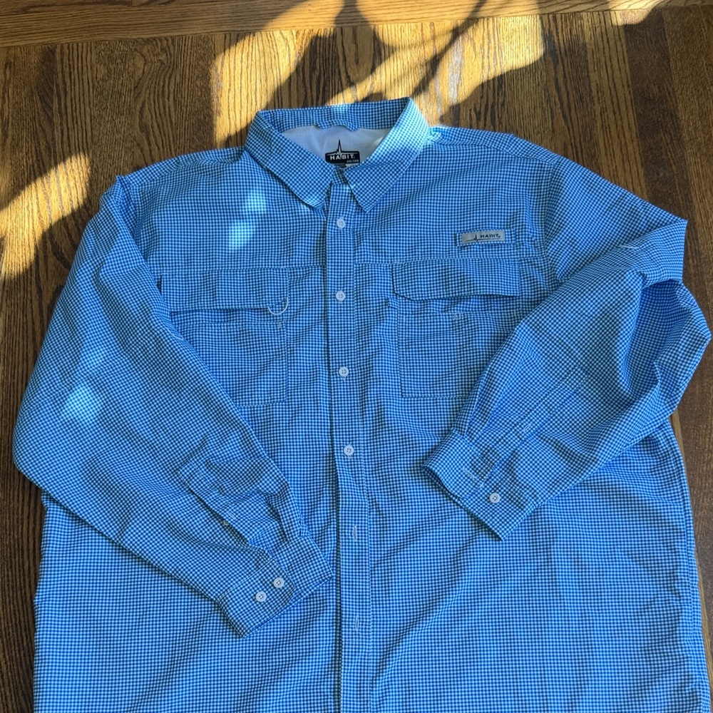 Habit Blue Plaid Long Sleeve Fishing Shirt 3xl